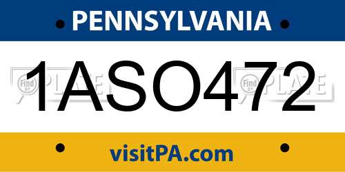 1ASO472 Pennsylvania License Plate