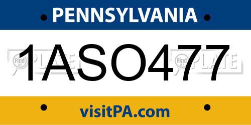 1ASO477 Pennsylvania License Plate