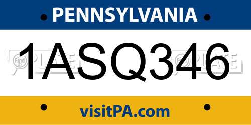 1ASQ346 Pennsylvania License Plate