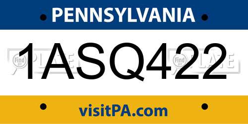 1ASQ422 Pennsylvania License Plate