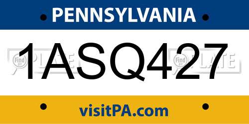 1ASQ427 Pennsylvania License Plate