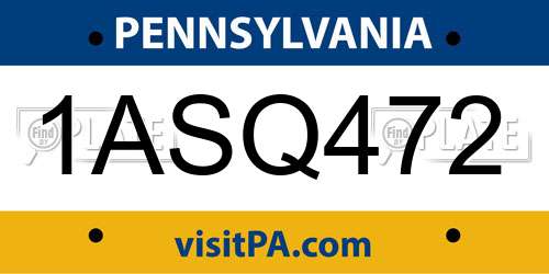1ASQ472 Pennsylvania License Plate
