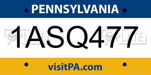 1ASQ477 Pennsylvania License Plate