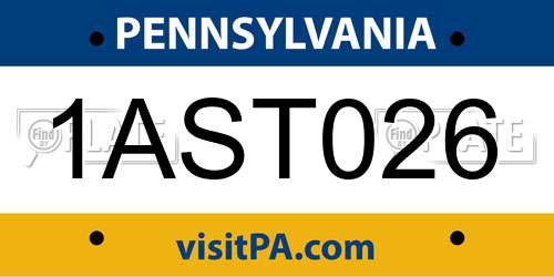 1AST026 Pennsylvania License Plate