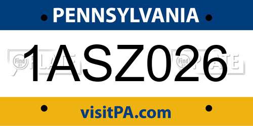 1ASZ026 Pennsylvania License Plate