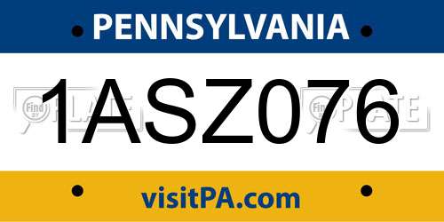 1ASZ076 Pennsylvania License Plate