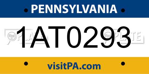 1AT0293 Pennsylvania License Plate