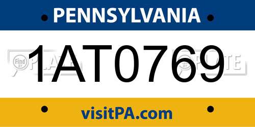 1AT0769 Pennsylvania License Plate