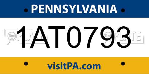 1AT0793 Pennsylvania License Plate