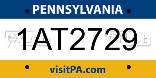 1AT2729 Pennsylvania License Plate