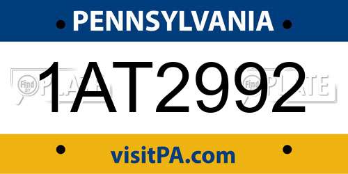 1AT2992 Pennsylvania License Plate