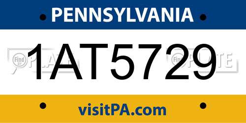1AT5729 Pennsylvania License Plate