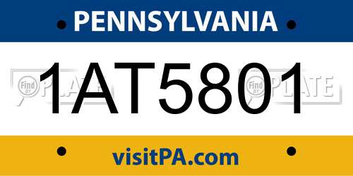 1AT5801 Pennsylvania License Plate
