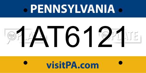 1AT6121 Pennsylvania License Plate
