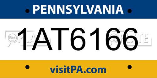 1AT6166 Pennsylvania License Plate