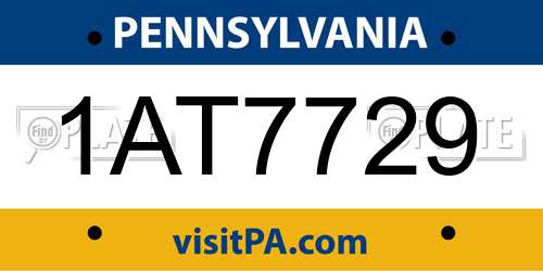 1AT7729 Pennsylvania License Plate