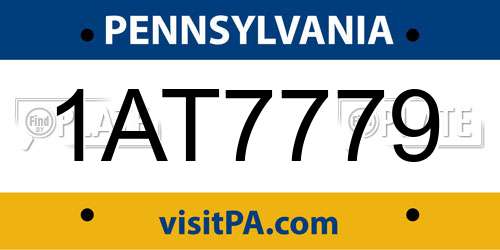 1AT7779 Pennsylvania License Plate