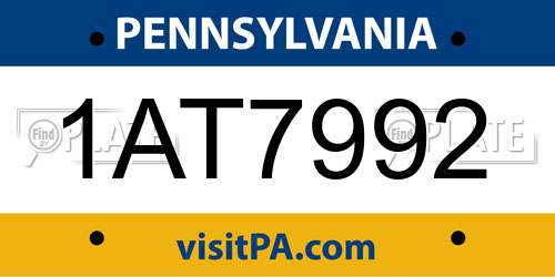 1AT7992 Pennsylvania License Plate