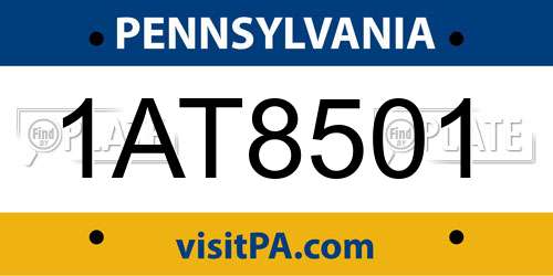 1AT8501 Pennsylvania License Plate