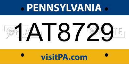 1AT8729 Pennsylvania License Plate