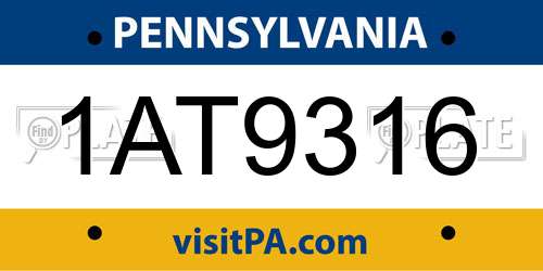 1AT9316 Pennsylvania License Plate