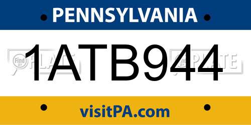 1ATB944 Pennsylvania License Plate