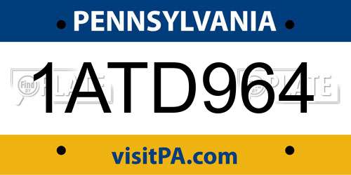 1ATD964 Pennsylvania License Plate