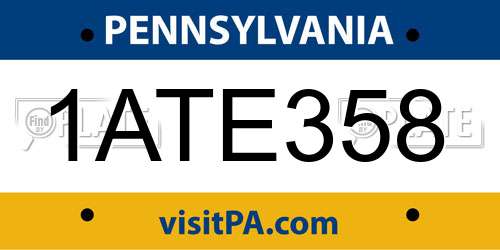 1ATE358 Pennsylvania License Plate