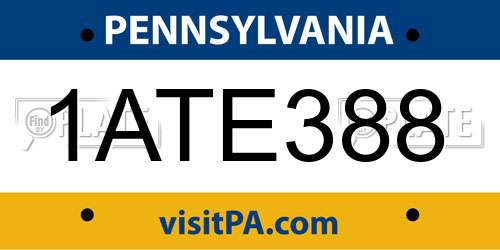 1ATE388 Pennsylvania License Plate