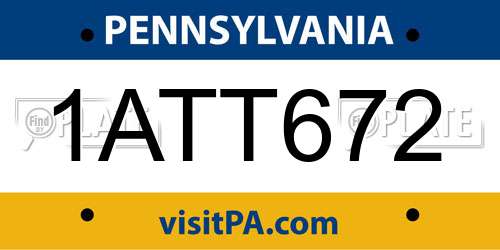 1ATT672 Pennsylvania License Plate
