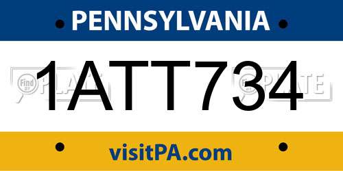 1ATT734 Pennsylvania License Plate