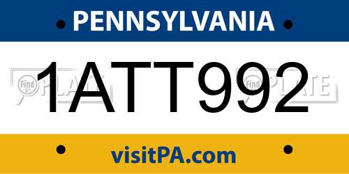 1ATT992 Pennsylvania License Plate