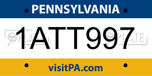 1ATT997 Pennsylvania License Plate