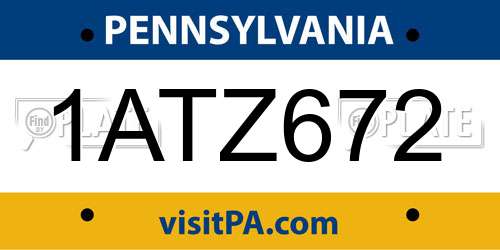 1ATZ672 Pennsylvania License Plate
