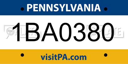 1BA0380 Pennsylvania License Plate