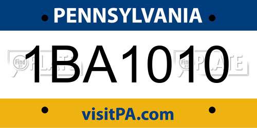 1BA1010 Pennsylvania License Plate