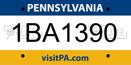 1BA1390 Pennsylvania License Plate