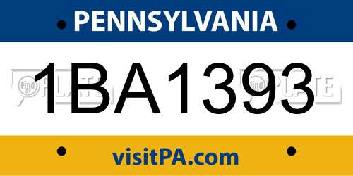 1BA1393 Pennsylvania License Plate