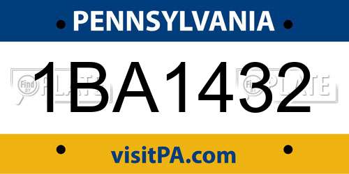 1BA1432 Pennsylvania License Plate
