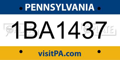 1BA1437 Pennsylvania License Plate