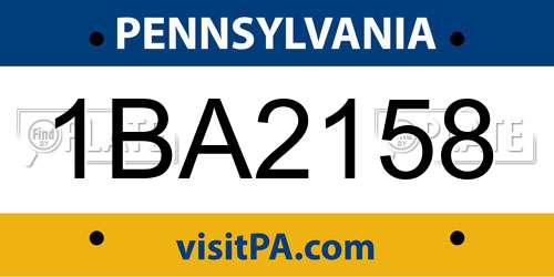 1BA2158 Pennsylvania License Plate