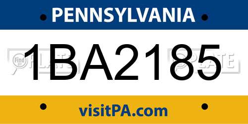 1BA2185 Pennsylvania License Plate