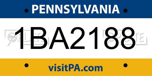 1BA2188 Pennsylvania License Plate