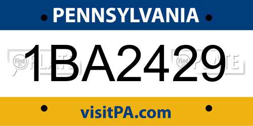 1BA2429 Pennsylvania License Plate