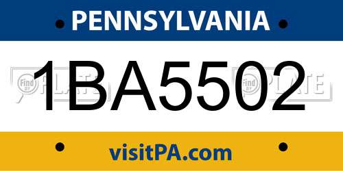 1BA5502 Pennsylvania License Plate