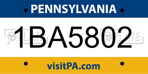 1BA5802 Pennsylvania License Plate