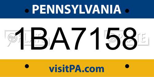 1BA7158 Pennsylvania License Plate