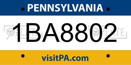 1BA8802 Pennsylvania License Plate