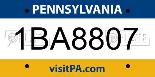 1BA8807 Pennsylvania License Plate
