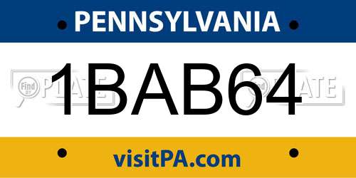 1BAB64 Pennsylvania License Plate